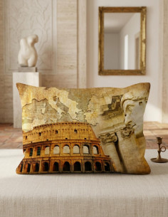 Almofada retangular do imperador romano ao lado do Coliseu