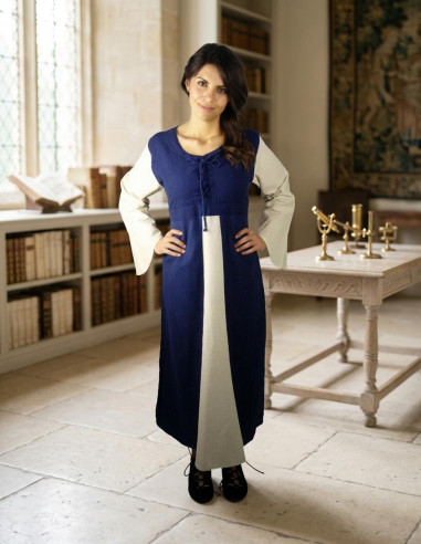 vestido medieval de algodão azul escuro