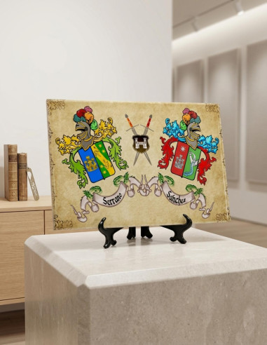 Azulejos Escudos Heráldicos com 2 Apelidos com fundo (30x20 cms.)