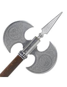 Machado rústico de lâmina dupla gravado, 61 cm. 2