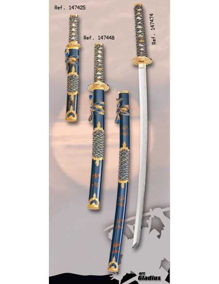 Katana bainha azul-ouro
