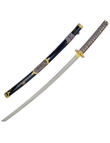 Katana bainha azul-ouro