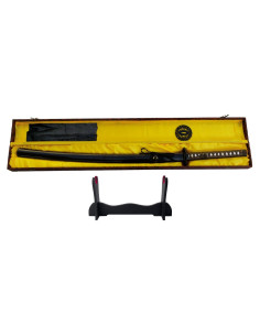 Aço carbono Katana, caso, tsuba, kit de limpeza