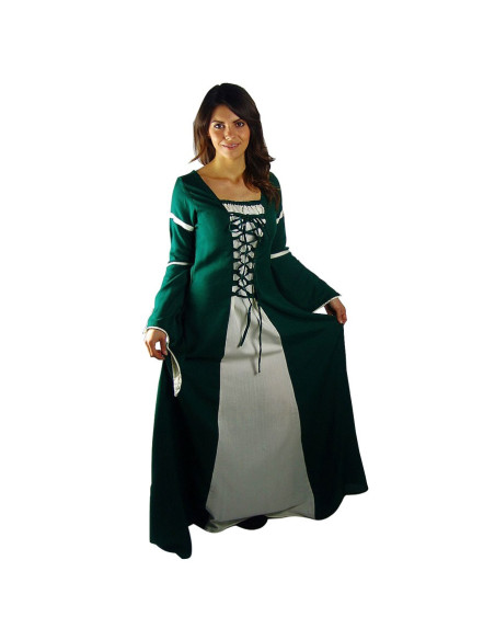 vestido medieval mulher verde-branco