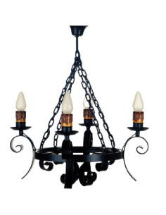 Lâmpada medieval forjamento com correntes, 4 lâmpadas