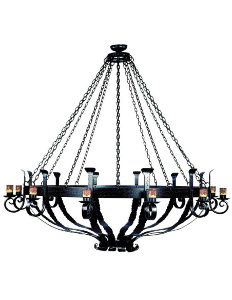 Lâmpada de roda de madeira forjada, 6 luzes