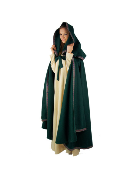 Mulher capa medieval verde com capuz