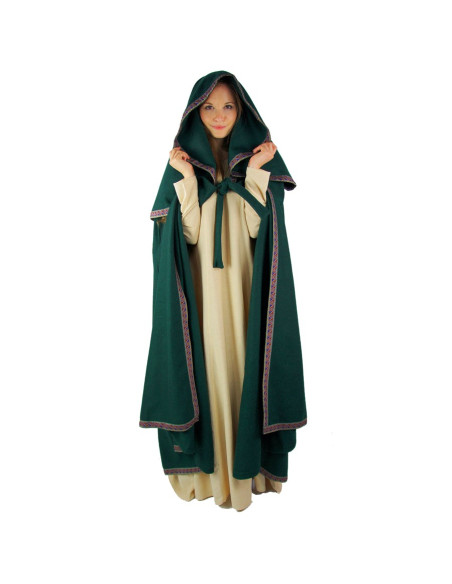 Mulher capa medieval verde com capuz