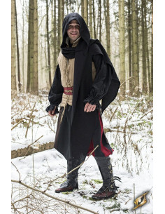 Capuz com xale medieval, preto