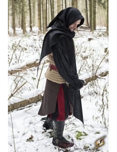Capuz com xale medieval, preto