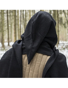 Capuz com xale medieval, preto
