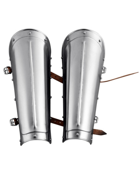 par de grevas metálicas