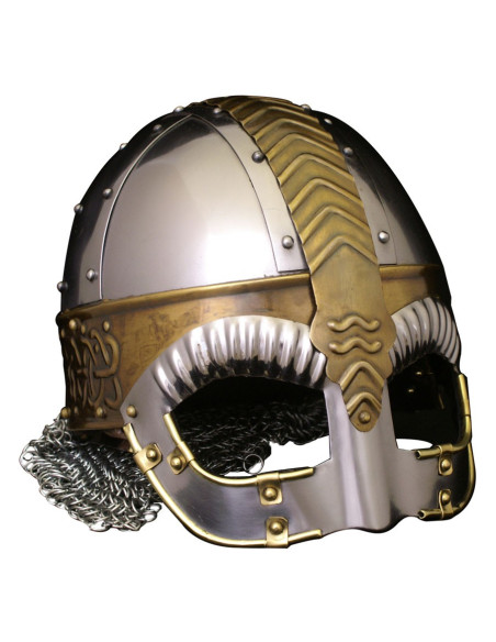 Capacete medieval de Beowulf com viseira