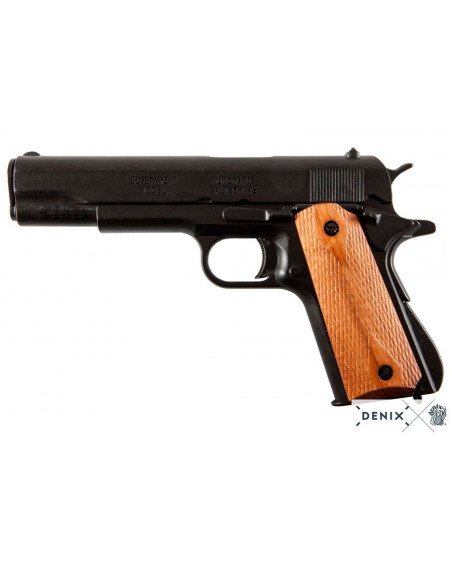 Pistola automática M1911A1 preta com cabos de madeira, EUA 1911