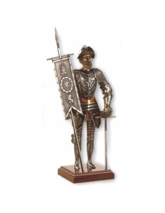 Miniatura conquistador com espada e estandarte, 42 cms.