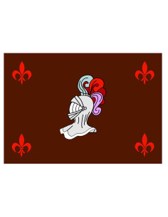 Armadura de capacete com bandeira medieval (100 x 70 cm)