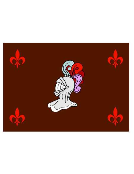 Armadura de capacete com bandeira medieval (100 x 70 cm)