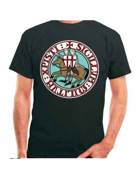 T-shirt preta Cavaleiros Templários, manga curta