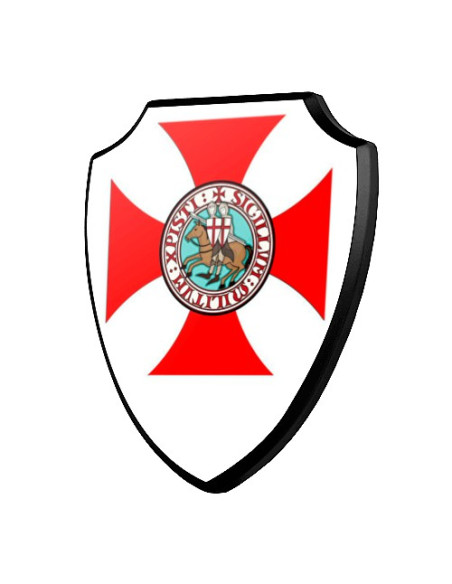 Escudo de madeira Cruz e Cavaleiros Templários (19,2 x 23,4 cms.)