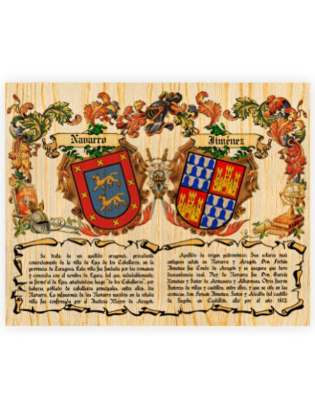 Brasão 2 Apelidos sobre madeira (40x50 cms.)