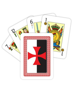 Caixa de jogo medieval: cartas, ioiô, dominó, palitos, bolinhas de