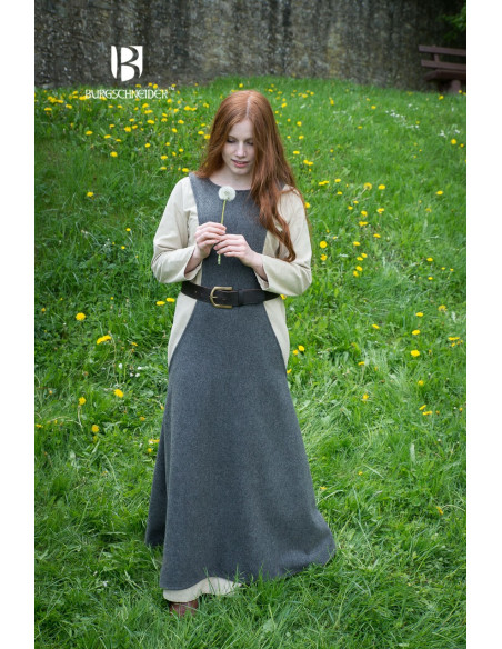 Túnica Medieval Mulher Albrun em Lã Cinza