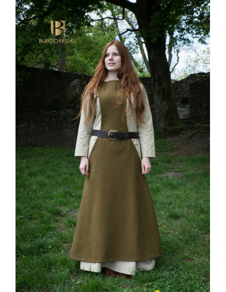 Túnica Medieval Mulher Albrun em Lã Verde