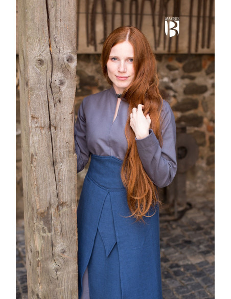 Saia medieval tharya, algodão azul