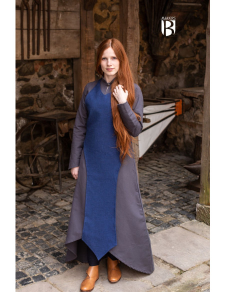 Avental medieval Isa, algodão azul