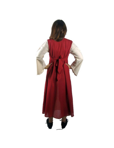 Vestido medieval de algodão creme vermelho
