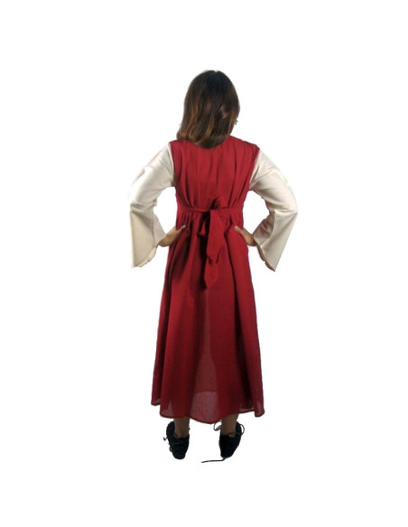 Vestido medieval de algodão creme vermelho