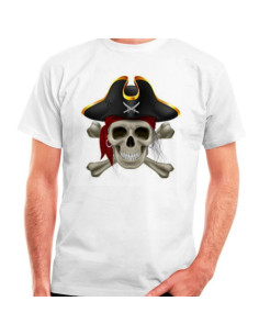 T-shirt pirata branca, manga curta