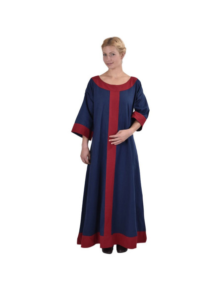Vestido medieval Gudrun, azul-vermelho