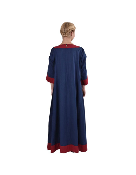 Vestido medieval Gudrun, azul-vermelho