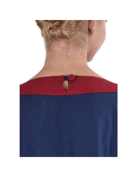 Vestido medieval Gudrun, azul-vermelho
