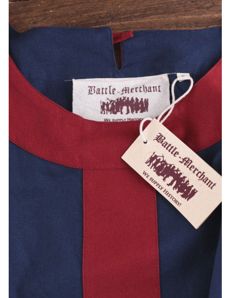 Vestido medieval Gudrun, azul-vermelho