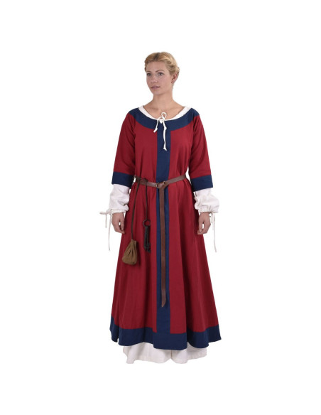 Gudrun vestido medieval, vermelho-azul