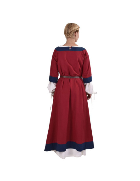 Gudrun vestido medieval, vermelho-azul