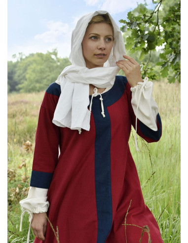 Gudrun vestido medieval, vermelho-azul