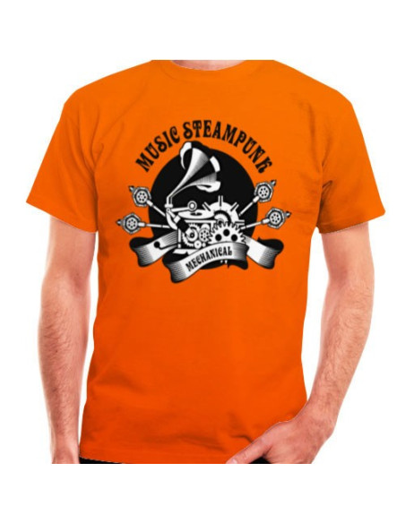 T-shirt SteamPunk laranja, manga curta