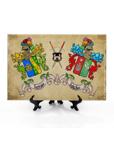 Bloco de escudos heráldicos com 2 sobrenomes com fundo (30 x 20 cm).