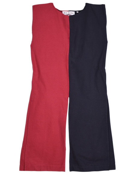 Sobretudo medieval vermelho-preto bipartido