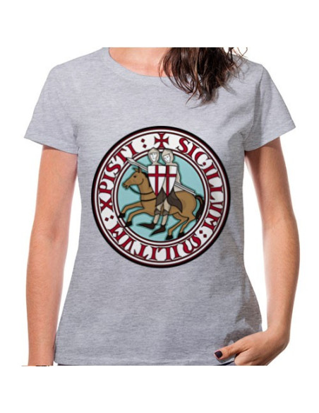T-shirt Mulher Cinza Cavaleiros Templários, manga curta