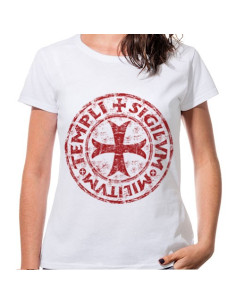 T-shirt de mulher branca Cross Templars, manga curta