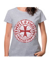 T-shirt de mulher com cruz templária cinzenta, manga curta