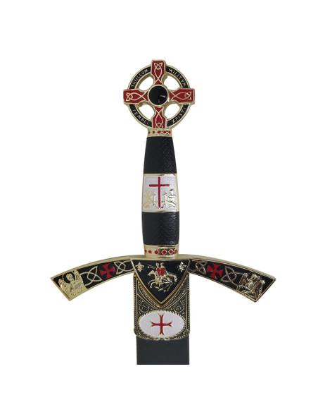 Espada Templária decorada a ouro, com bainha