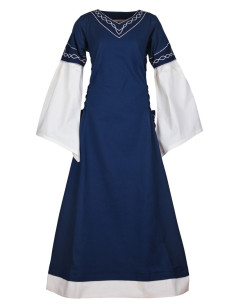 Vestido medieval Alvina, azul e branco