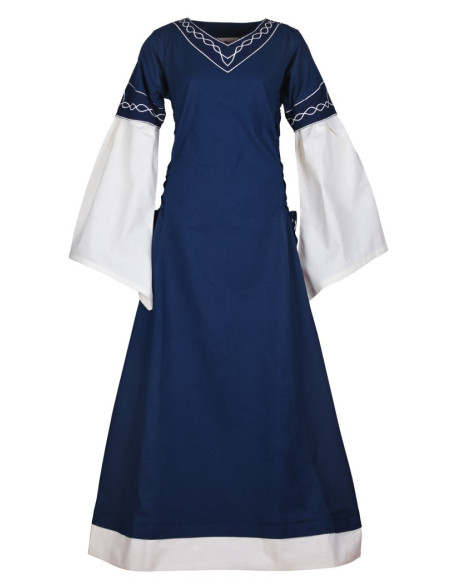 Vestido medieval Alvina, azul e branco