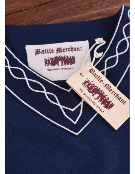 Vestido medieval Alvina, azul e branco