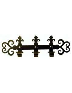 Cabide medieval de ferro forjado com 3 ganchos (60 x 18 cms.)